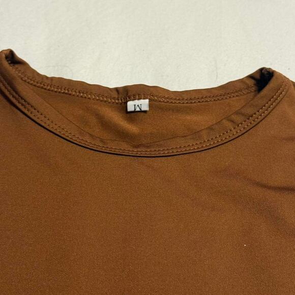 Brown Cropped Long Sleeve Top -M - Picture 3 of 4